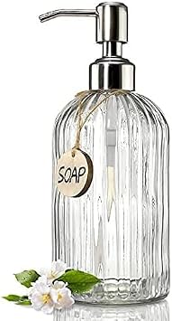 400ml Glass Soap Dispenser with Rust Proof Stainless Steel Pump Refillable Hand Liquid Soap Dispenser for Bathroom Kitchen