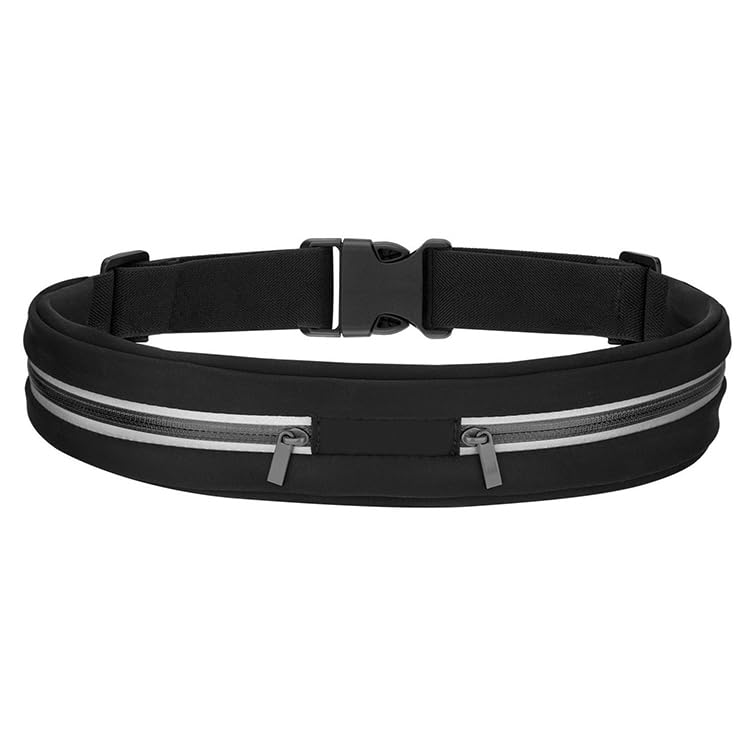 ZUGAD Sports Running Belt Outdoor Dual Pouch Sweatproof Reflective Slim Waist Bag for Hiking Travelling Cycling Workout Gym(Black)