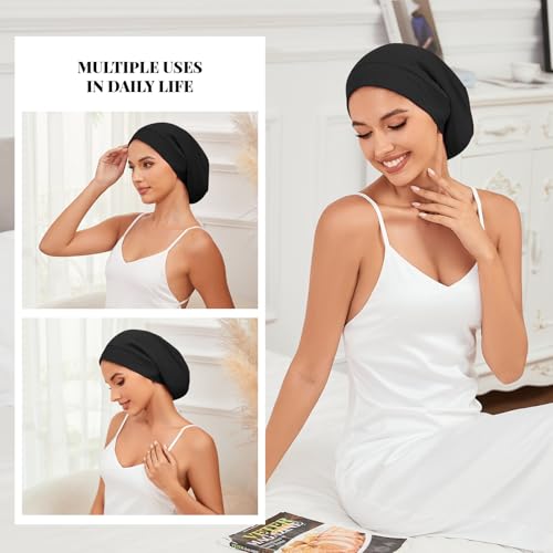 Image of ZHENSILK Silk Bonnet for Sleeping Women, Adjustable Silky Satin Lined Sleep Cap, Silk Hair Wrap Slouch Beanie Hat