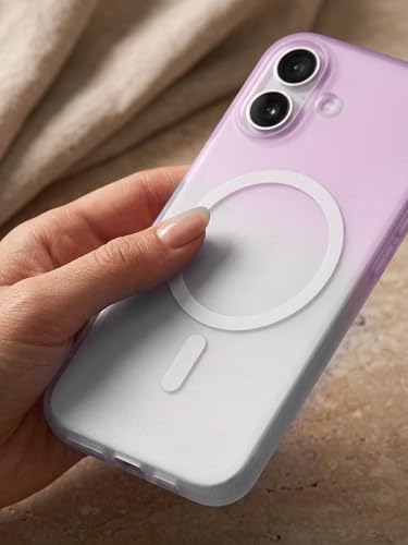 Image of amazon basics Paper Thin Case Cover for iPhone 17 | Matte Finish | Gradient Case, Shaded Color | Compatible with magsafe | (Purple White, iPhone 17)
