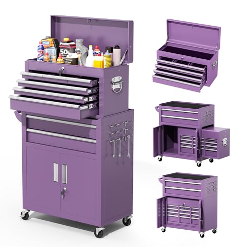 Greenvelly Tool Chest, 8-Drawer Rolling Tool Chest with Hooks and