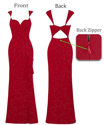 Image of VFSHOW Womens Sexy Sweetheart Neckline Backless Ruffle Formal Prom Maxi Dress High Slit Wedding Guest Gala Evening Gown