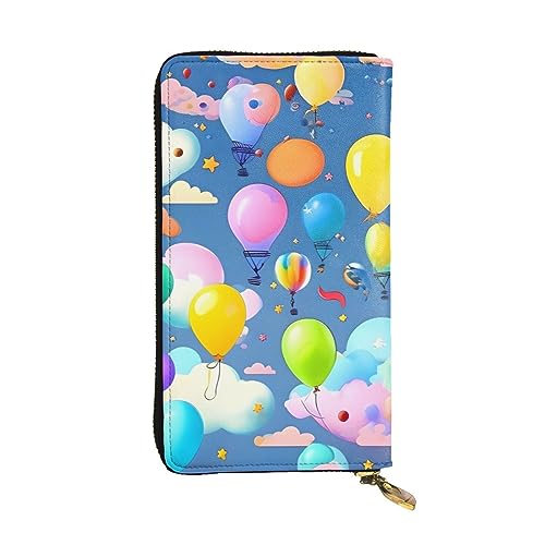 Colorful Balloons Picture Leather Long Clutch Wallet for Fashionable Girls and Women - Durable, Stylish, and Functional, Black, One Size