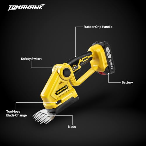 Image of TOMAHAWK CHT-20A 20V Cordless Hedge Trimmer with 1.5Ah Battery | 24 inch Dual Action Blade | Lightweight Handheld Grass & Shrub Cutter | Tool-Free Blade Change Garden Trimmer