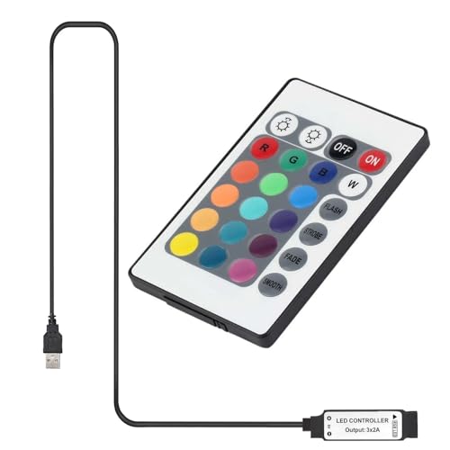Meruido DC 5V 24 Key IR Remote Controller with 1m USB Inline IR Controller for 5050 2835 RGB LED Light Strip