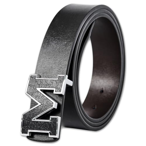 Image of Aurolran Men&Womens Leather Dress Belt Business Automatic Buckle Belt Color-Black Silver Gold