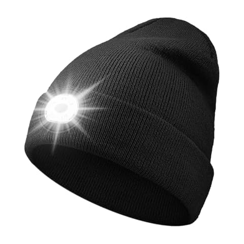 TOUCH TWO Beanie with Light, Tyep-C Rechargeable LED Hat, Suitable for Running Hiking Walking and Working, Best Gifts for Men Women, Black Cover