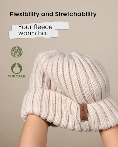 Fleece Lined Beanie Cable Knit Chunky Beanies Womens Snow Cap - Image 3
