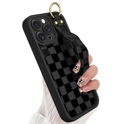 Coque iPhone 13 Pro Max à carreaux avec dragonne pour un quotidien stylé et mains libres