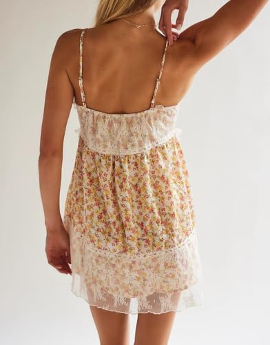 Image of Women Boho Floral Mini Cami Dress Spaghetti Strap Flowy Sling Dress Graphic Backless Summer Holiday Sundress