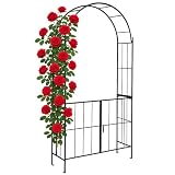 Giantex Garden Arbor with Gate, 90.5' H x 43.5' W Metal Arch Trellis for Climbing Plants, Outdoor Wedding Archway with Latch Door, Rust-Resistant Decorative Arch for Yard, Lawn, Garden Entrance
