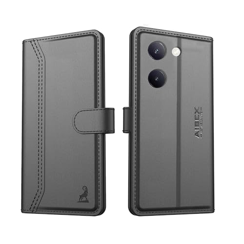 Image of AIBEX Compatible for Vivo Y300 Plus 5G / Vivo Y200 Pro 5G Flip Cover Leather Finish with Magnatic Closure | Inside TPU with Card Pockets | Wallet Stand | Complete Protection Flip Case -Black
