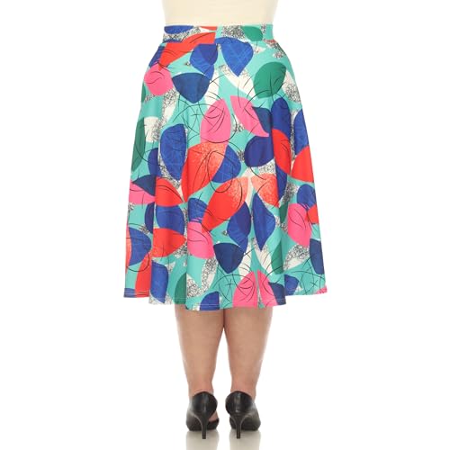 white mark Women's Plus Size Leaf Print Vintage Flared Midi Skirt3
