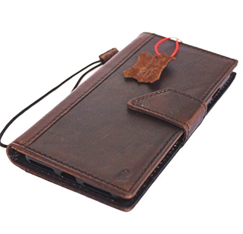 Genuine Vintage Real Leather Case for iPhone 7 Plus Book Wallet Magnet Closure Cover Handmade Cards Slots Retro Brown Slim Luxury RFID Classic Closure Protective DavisCase