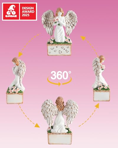Image of GoGnome Angelic Embrace - Resin Angel Figurine with Bouquet and Heart Accents Decorative Base - A Gift to Express Unwavering Love, Remembrance, Sympathy, Comfort Healing for Women Girls (Angel)