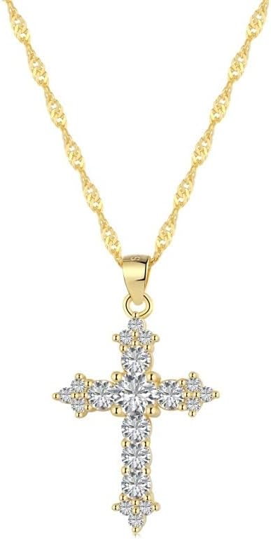 Cross Necklace for Women 14K Gold Plated Silver Dainty Small Cross Pendant Choker with 5A Cubic Zirconia Simple Trendy Cute Cross Charm Chain Necklace