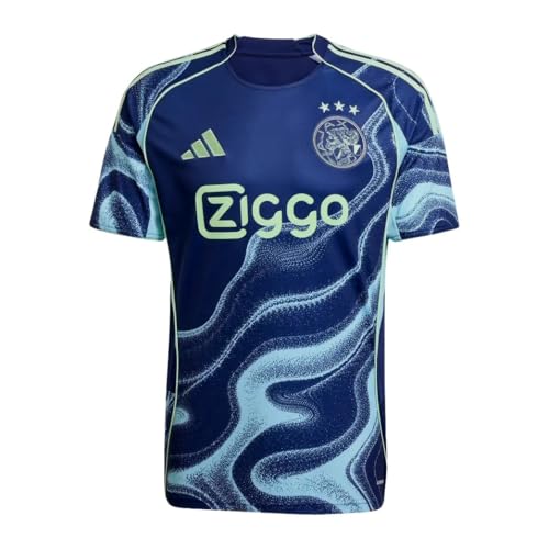 adidas Ajax Amsterdam Maillot de football extérieur pour homme, bleu marine et turquoise, saison 2025-26, Bleu marine/bleu clair/vert citron, L