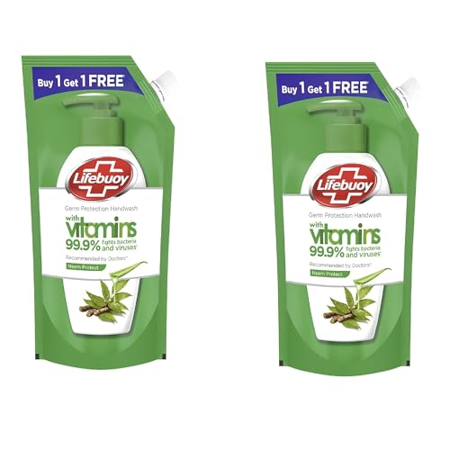 Lifebuoy Neem Protect Handwash Refill Pack with Neem & Aloe Extract| Germ Protection, fights 99.9% Bacteria & Viruses in Seconds| Soft on Skin| 675ml/725ml/750ml (Buy One Get One Free)