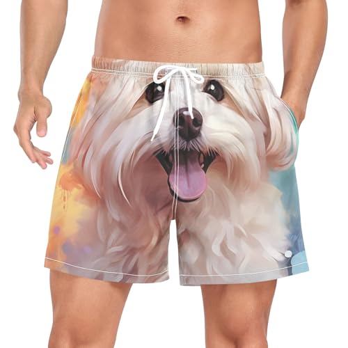 Bolaz Mens Swim Trunks Quick Dry Swim Shorts with Pockets Liner Dog Maltese