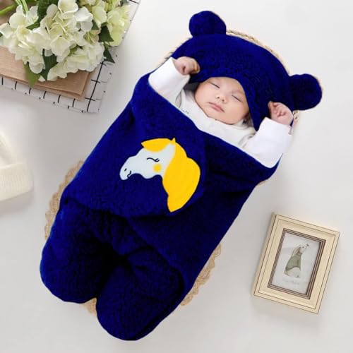 Image of Baby Bear Hooded Fleece Romper and Swaddle Wrap Set, Plush Teddy Design, Brown (2, Grey&Navy, Baby)