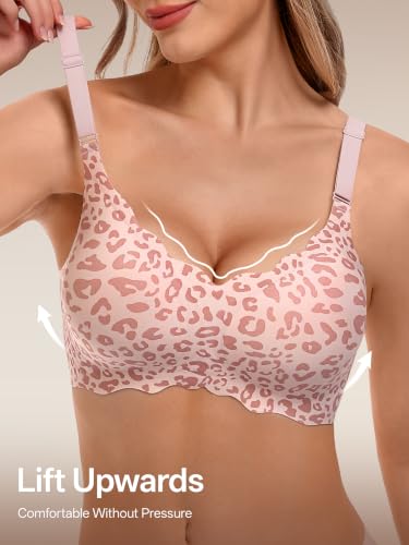Image of Angelhood Seamless Jelly Bras for Women Wireless Push Up T-Shirt Bra Pack | Full Coverage, V Neck, No Underwire, Everyday Comfort, Convertible Bralettes, Supportive, Back Smoothing, Scalloped Brassiere