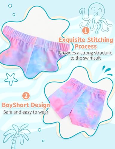 Image of TENVDA Girls Swimsuit Size 7-8 Years Old Purple Tie Dye UPF 50+ Long Sleeve Rash Guard Summer Beach Bathing Suit Swimwear