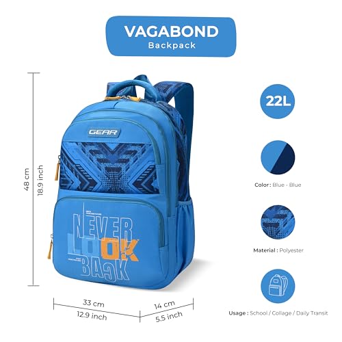 Image of Gear Vagabond 19 inch /24L Large Water Resistant School Bag /Casual Backpack /Daypack /Laptop Bag for Boys /Girls (Blue - Blue)