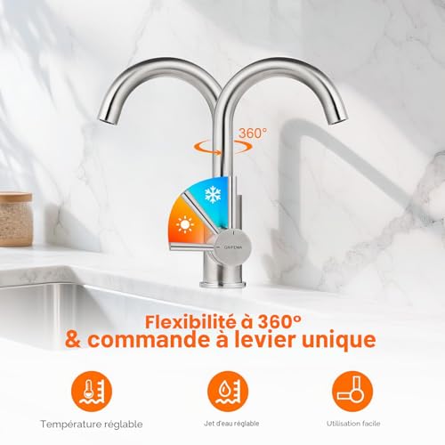 Mitigeur lavabo salle de bain GRIFEMA G1002A avec bec orientable 360