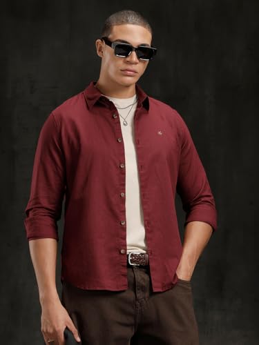 Image of WROGN Men's Cotton Linen Blend Shirt | Solid | Slim Fit