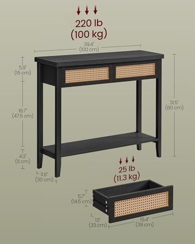 Image of VASAGLE 39.4 inch Console Table, 2 Drawers, Open Storage Shelf, Rounded Corners