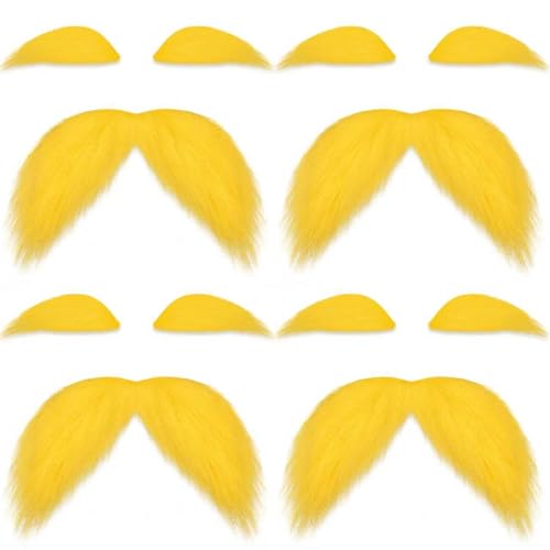 Shzbtdo 4 Pack Yellow Mustache and Eyebrows Funny Haloween Costumes for Adults Self-Adhesive Fake Mustache Costume Accessories for Halloween Cosplay Book Character School Dress-Up