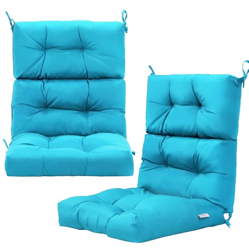 Giantex 2 Pack 4.5 Tufted Outdoor Patio Chair Cushion, High Back Chair Cushion with 4 String Ties, Patio Seat Cushion for Swing Bench Wicker Seat Chair (Blue)