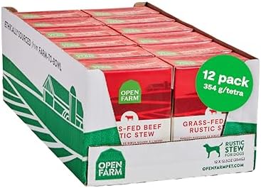 Open Farm Rustic Stews Wet Dog Food, Grain-Free, Complete & Balanced with Human-Grade Ingredients, Humanely-Raised Meat & Bone Broth, Grass-Fed Beef Recipe, 12.5oz Packs (Case of 12)