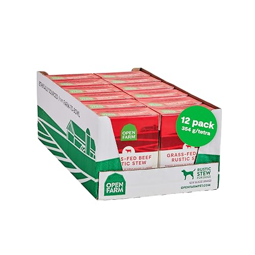 Open Farm Rustic Stews Wet Dog Food, Grain-Free, Complete & Balanced with Human-Grade Ingredients, Humanely-Raised Meat & Bone Broth, Grass-Fed Beef Recipe, 12.5oz Packs (Case of 12)