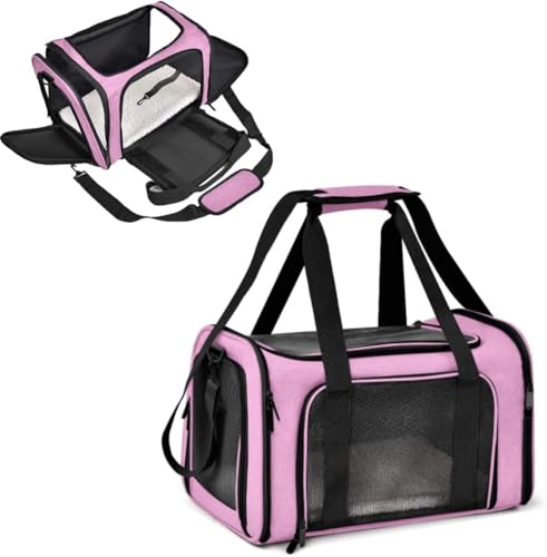 Bolsa De Transporte Pet Reforçada Rosa 44x32x30cm para Viagem Cabine Avião Passeio Carro Cachorros Gato, Animais de estimação Cães Felinos
