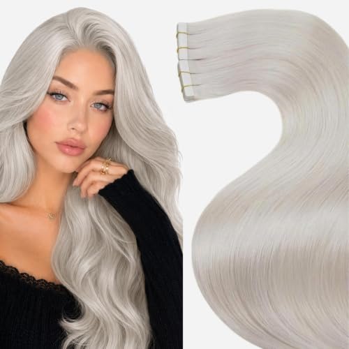 Image of LaaVoo Tape in Hair Extensions Human Hair Blonde Tape in Extensions #60 Platinum Blonde Hair Extension Tape on Short Human Hair 20pcs 30g 12 Inch