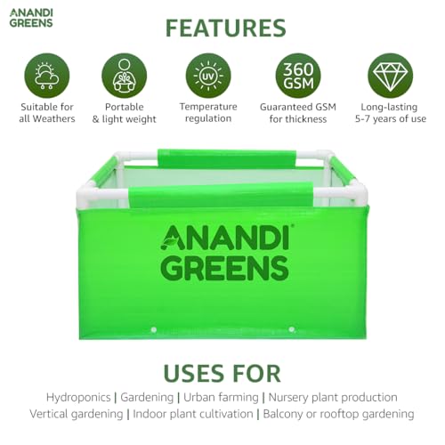 Image of Anandi Green's HDPE UV Protected 360 GSM Green Color Rectangular Plants Grow Bags Suitable for VegetableTerrace Gardening with PVC Pipe Support Pack of 1(2x1.5x1 FIT)