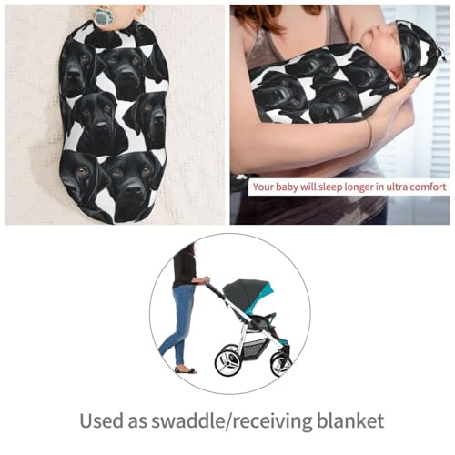 Image of Cute Labrador Lab Dog Newborn Swaddle Blankets Hat Sets Soft Baby Receiving Blanket Swaddle Sack for Baby Shower Infant Boy Girl Gift