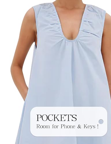 Image of Women's Summer Babydoll Dress Scoop Neck Bubble Mini Dress with Pockets Sleeveless Flowy Tank Preppy Dresses Party