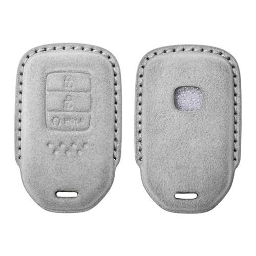 Image of KMH Alcantara Car Key Cover Compatible with Honda City, Civic, Jazz, Amaze, CR-V, WR-V, BR-V Models 3 Buttons Shell Case Holder Full Key Protector Smart Keycover (D2) Grey - Pack of 1