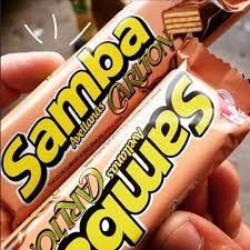 SAMBA CARLTON AVELLANA, 2 PACKS. Galleta Cubierta de Chocolate Rellena de Avellana/Chocolate covered wafer cookie filled with hazelnuts, 2 PACKS of 20 und each.