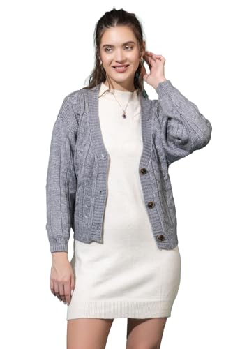 Image of Women Woolen V Neck Casual Wear Stylish 3 Button Cardigan Sweaters for Winter Season