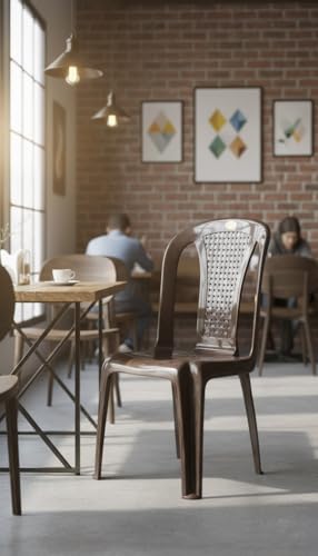 Image of Highway Plastic Chair Single Molded Waterproof Weather Resistant Armless Ergonomic Seating Strong Durable Plastic Body Indoor Outdoor Use for Dining Office Events Home Garden Brown Color Chair