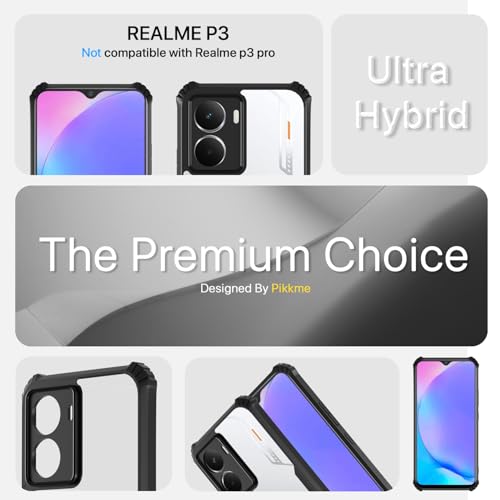 Image of Outlouders Back Cover for Realme P3 5G | Ultra Hybrid Transparent | Full Camera Protection | Raised Edge | Crystal Clear Bumper Case (Black)