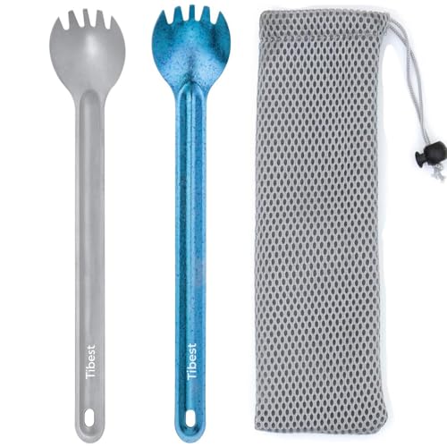 Image of Titanium Spork, 8.7 inch Long Handle, Backpacking Spork and Spoon, Ultra Lightweight Camping Utensil for Hiking, Travel