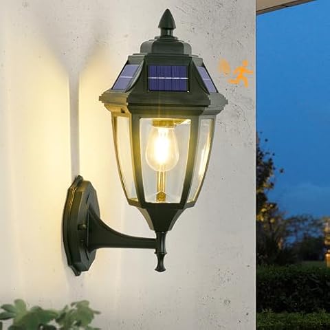 TEBLAMPUE Solar Porch Lights Outdoor 1 Pack, Dusk to Dawn Motion Sensor Solar Sconce Lights Outdoor, Square Solar Powered Outdoor Wall Lights for House Front Porch Garage Outside Cover