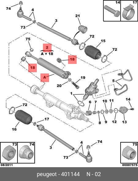 Vérin Direction Assistée Citroën, Compatible avec Berlingo, C15, Xsara, ZX, Partner, 205, 306, 309, Référence 401144