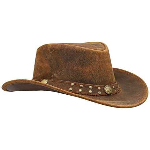 Shapeable Outback hat Style Leather Cowboy Old Style hat for Men and Women Western Wide Brim Vintage Brown Cover