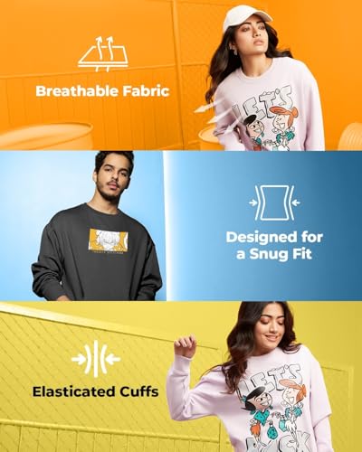 Image of Bewakoof Men's Graphic Printed Oversized Fit Full Sleeve Round Neck Fleece Sweatshirt