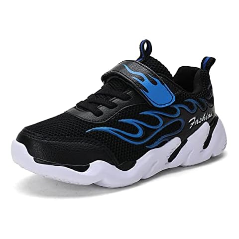Eisrumu Sports Shoes for Kids Athletic Trainers Boys and Girls Comfortable Low Top Breathable Sneakers Black Blue 5UK Cover